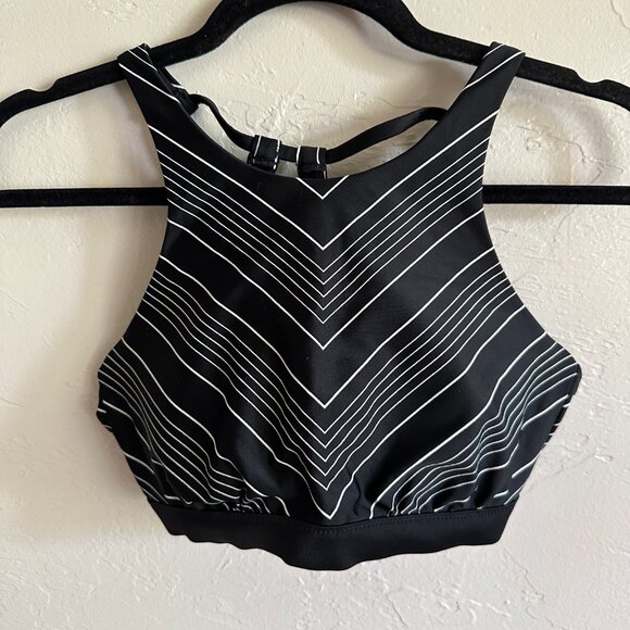 Athleta Chevron High Neck Bikini Top Black White Size 34 B/C - Picture 3 of 7